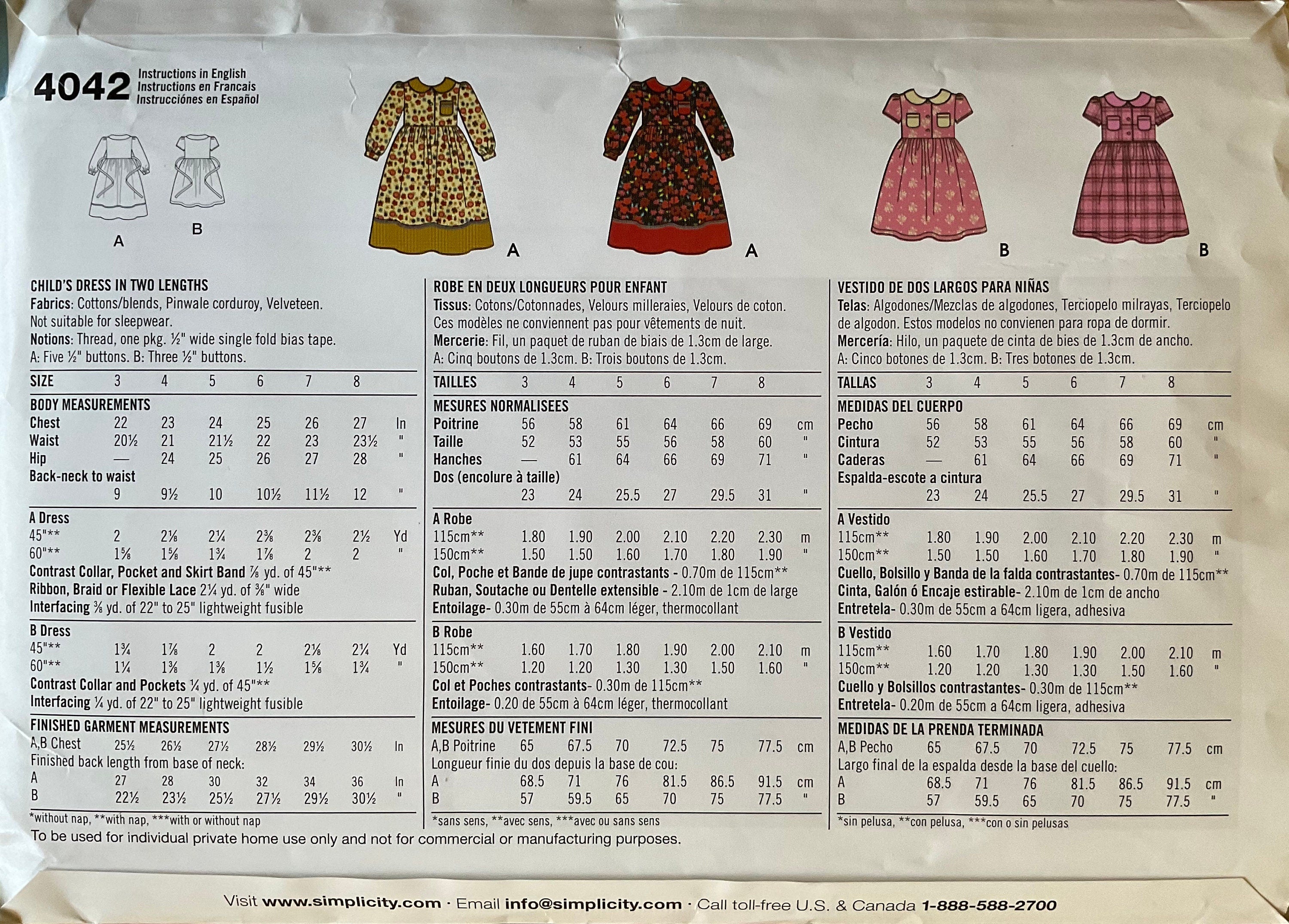 Simplicity 4042 Sewing Pattern CUT