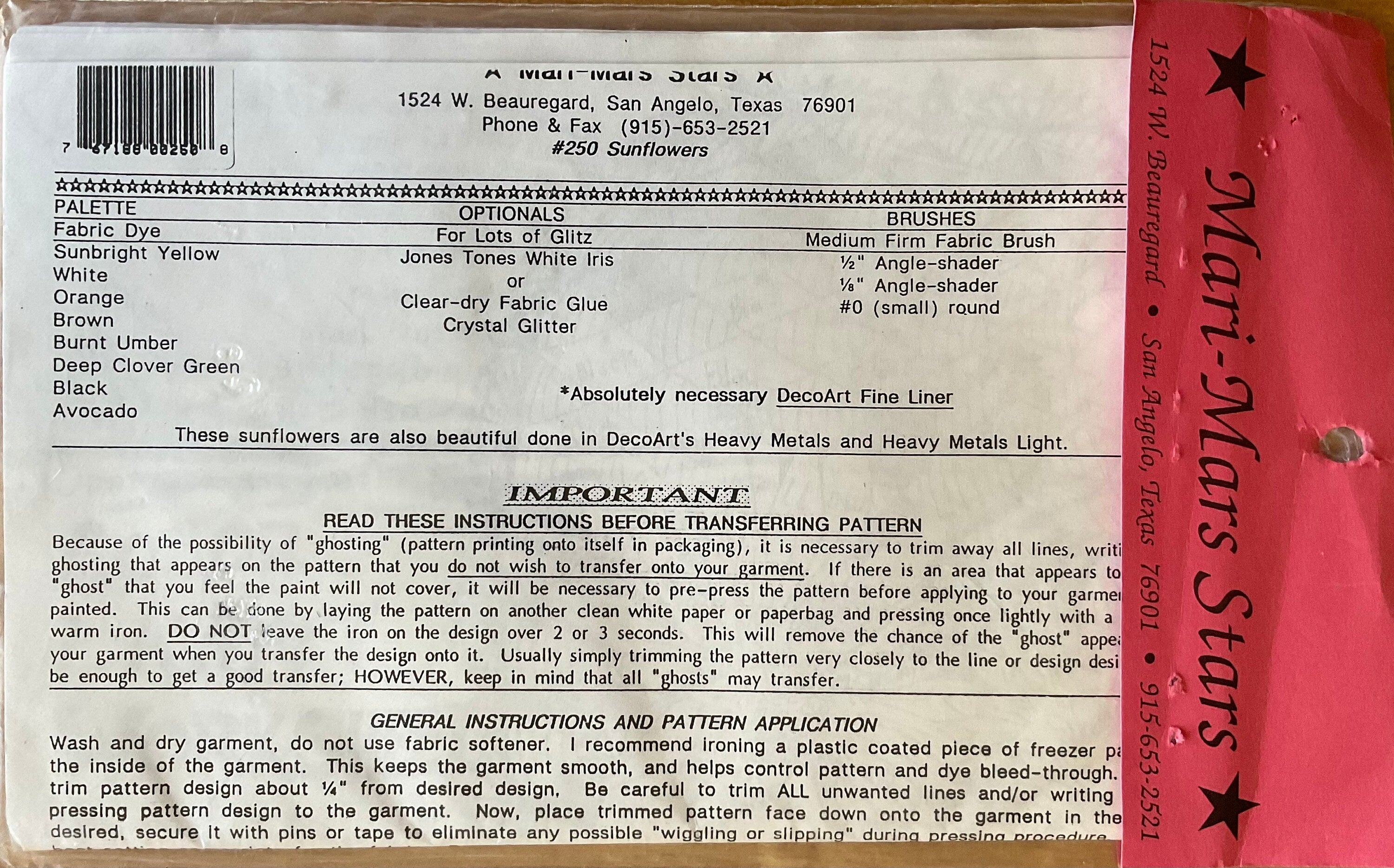Mari-Mars Stars Transfer Pattern (Vintage) UNCUT