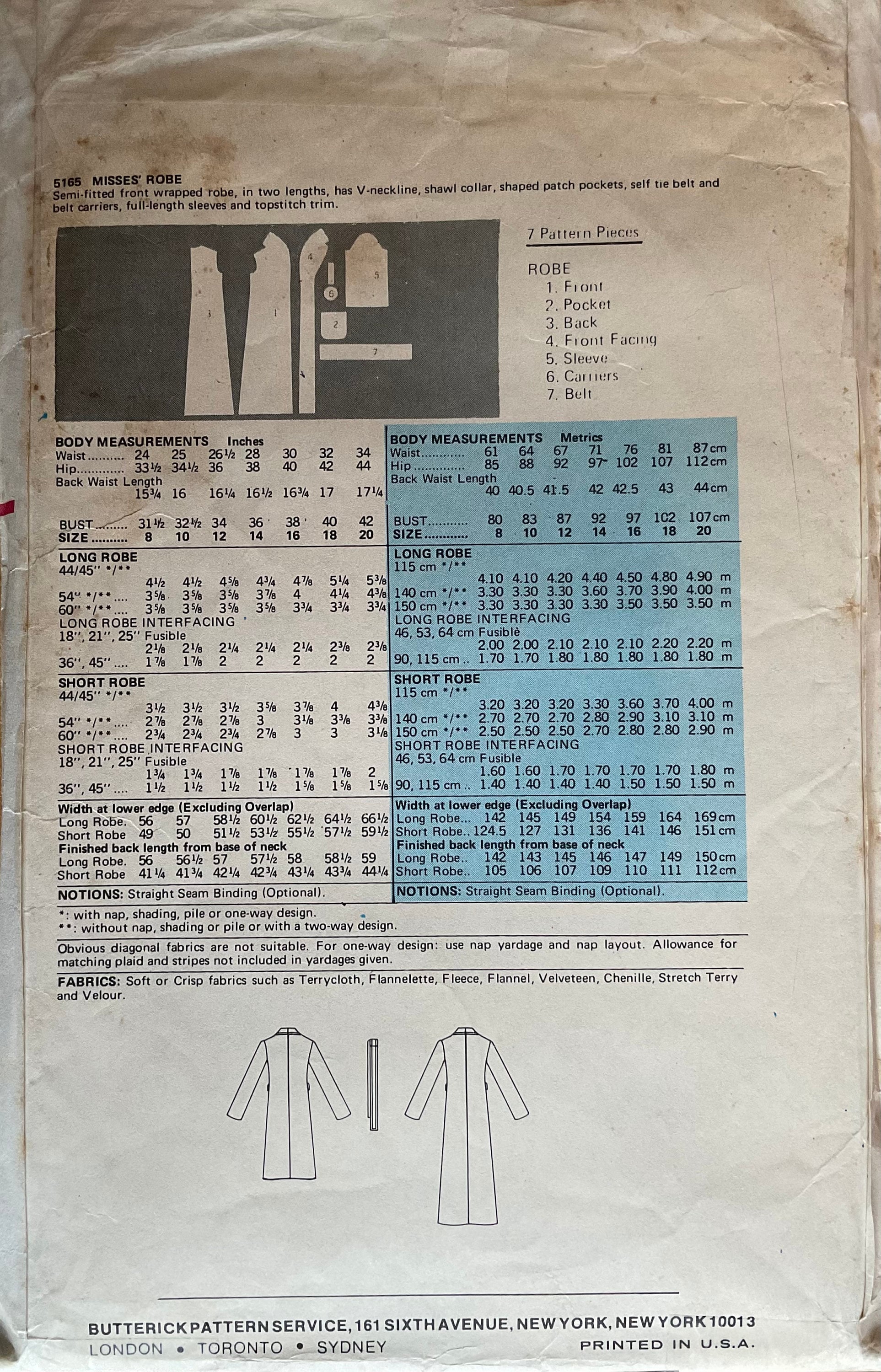 Butterick 5165 Sewing Pattern (Vintage) CUT