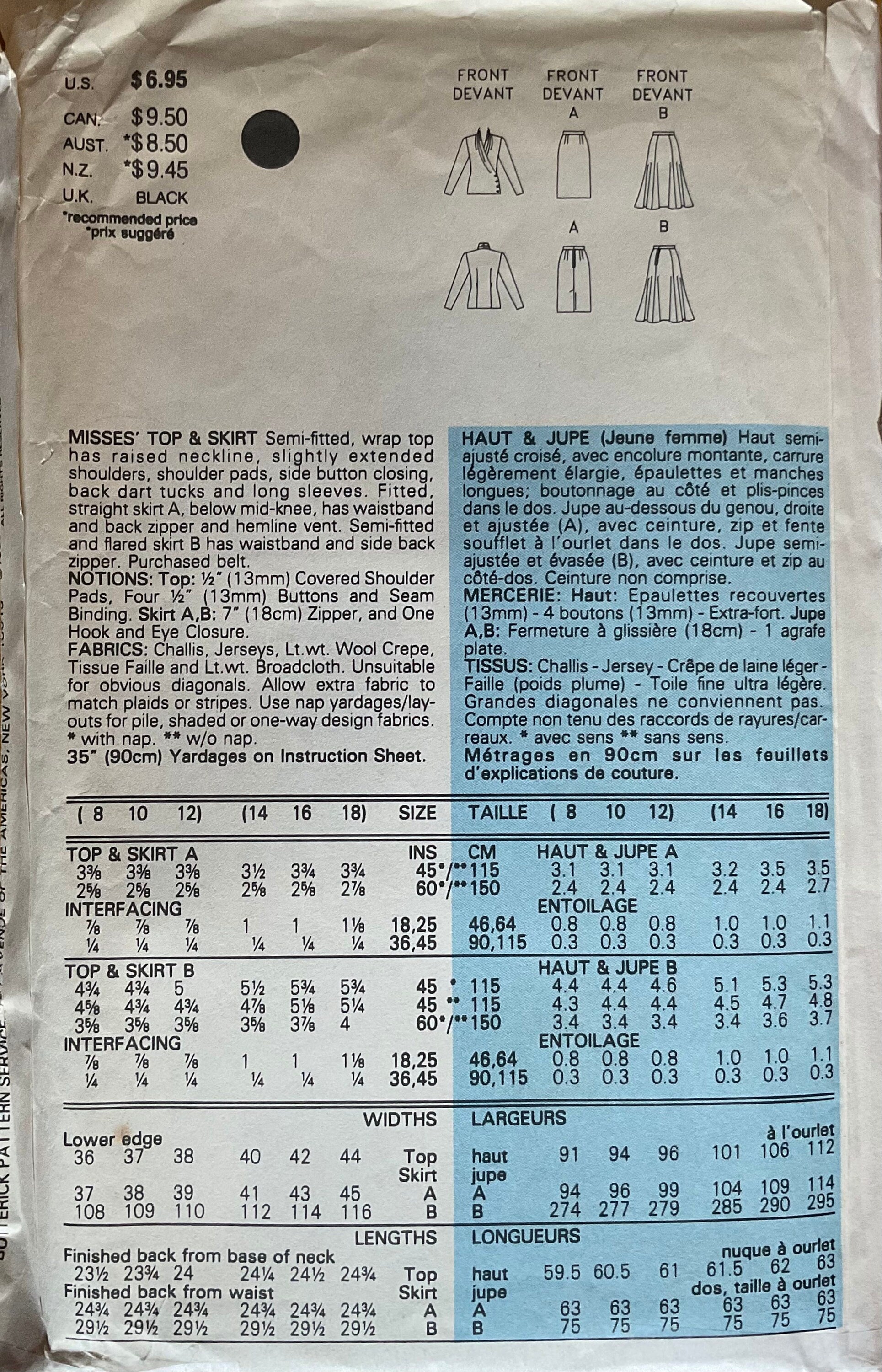 Butterick 4365 Sewing Pattern (Vintage) CUT