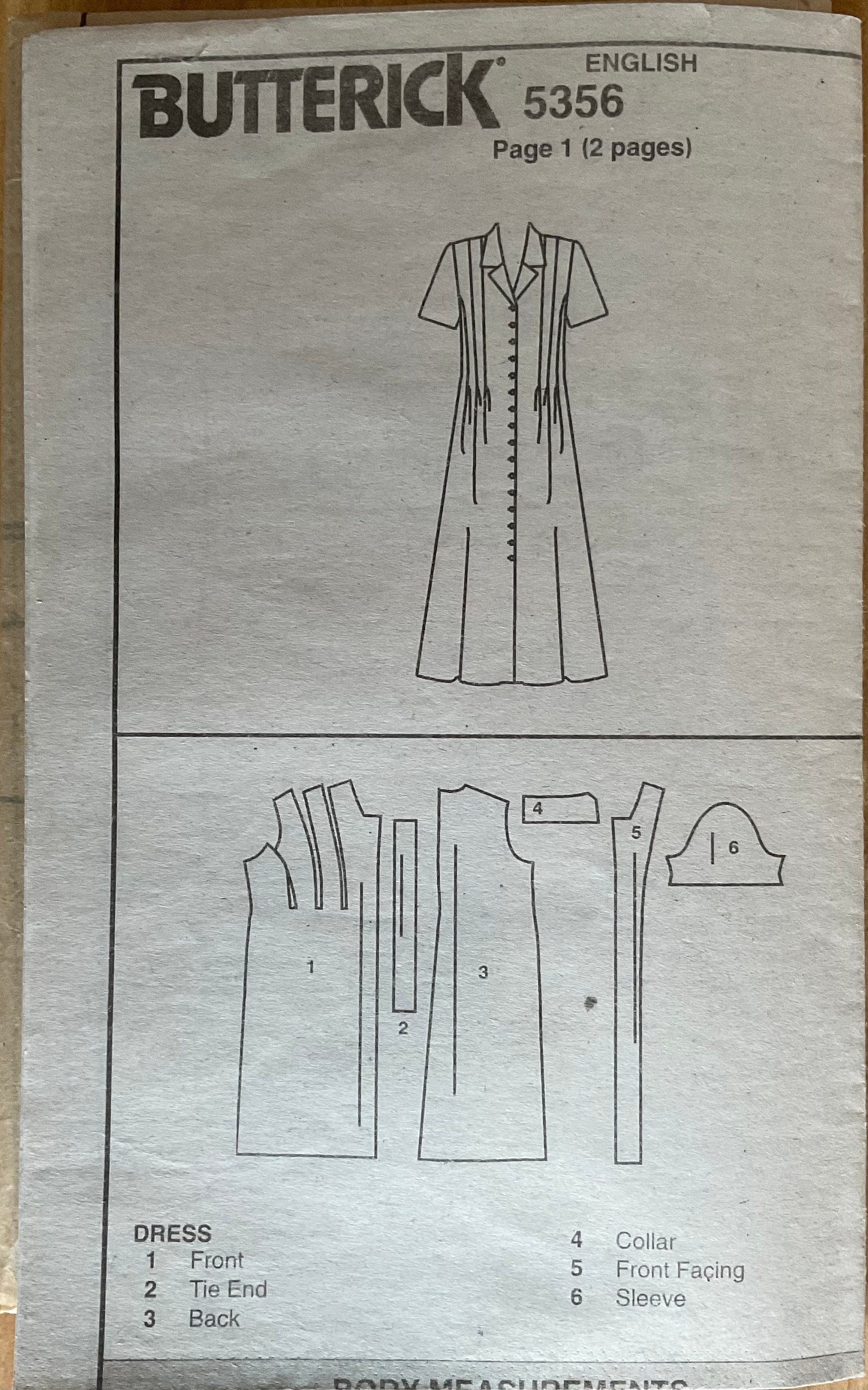 Butterick 5356 Sewing Pattern (Vintage) CUT