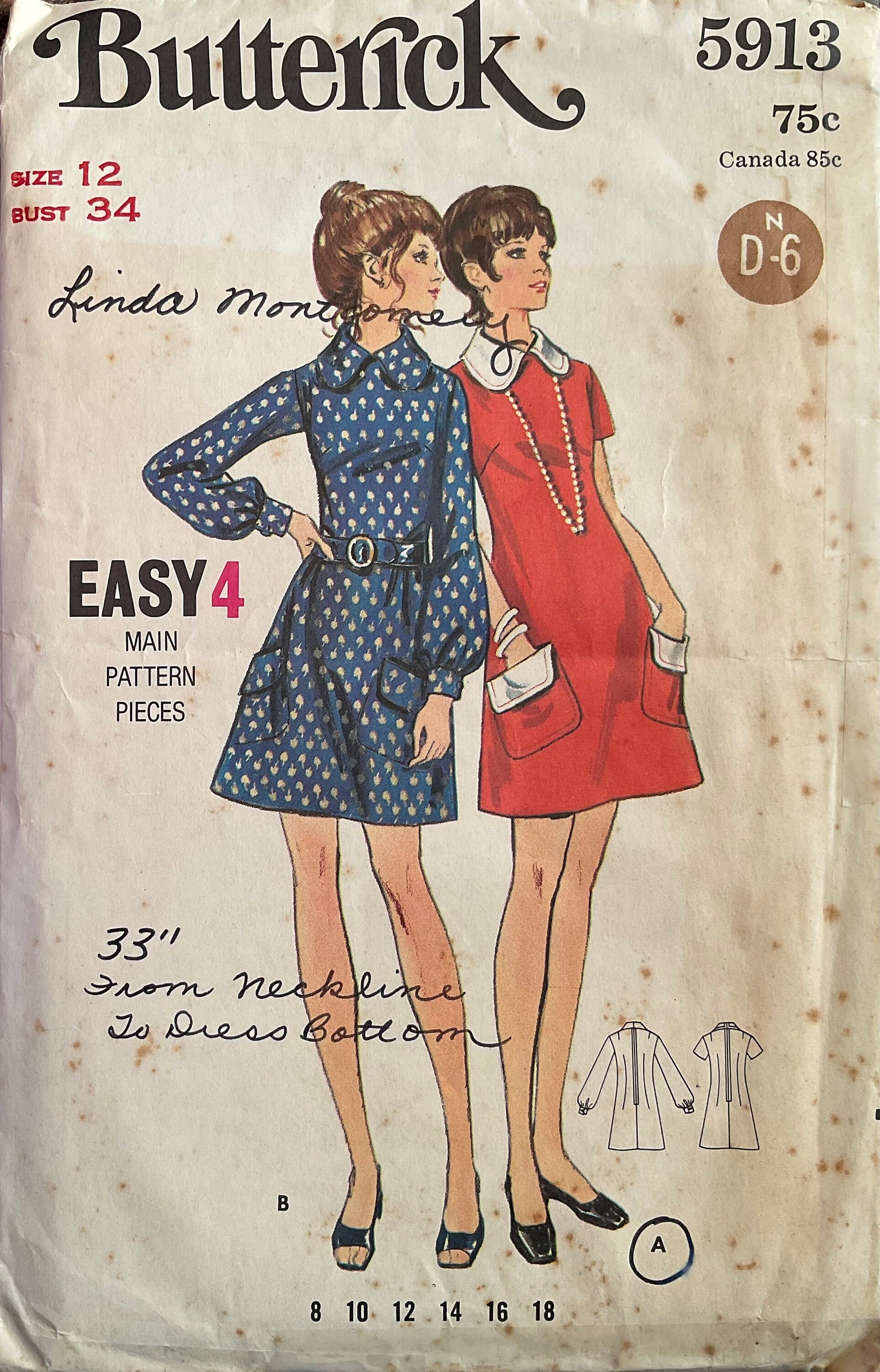 Butterick 5913 Sewing Pattern (Vintage) CUT