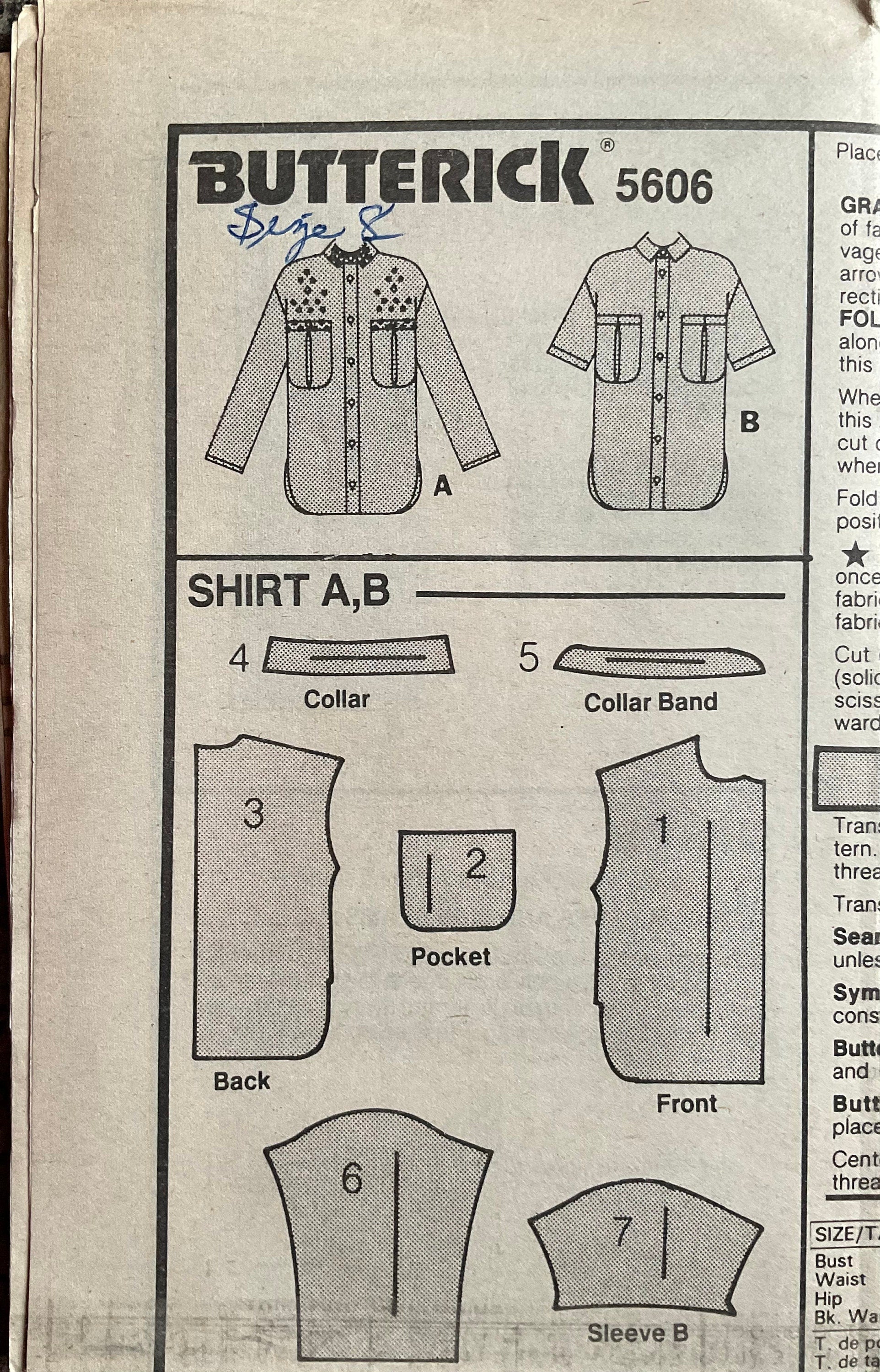 Butterick 5606 Sewing Pattern (Vintage) UNCUT