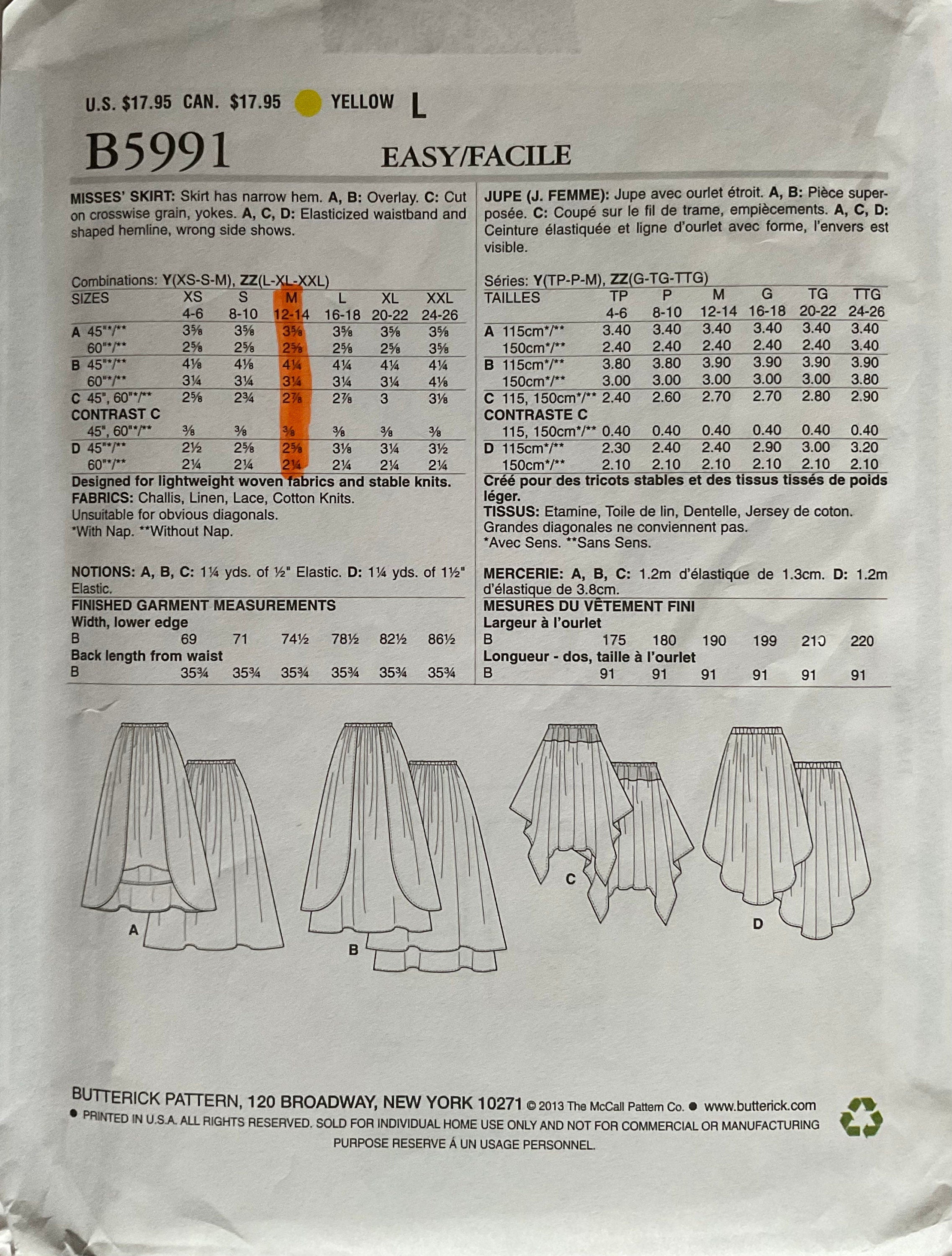 Butterick 5991 Sewing Pattern (Vintage) UNCUT