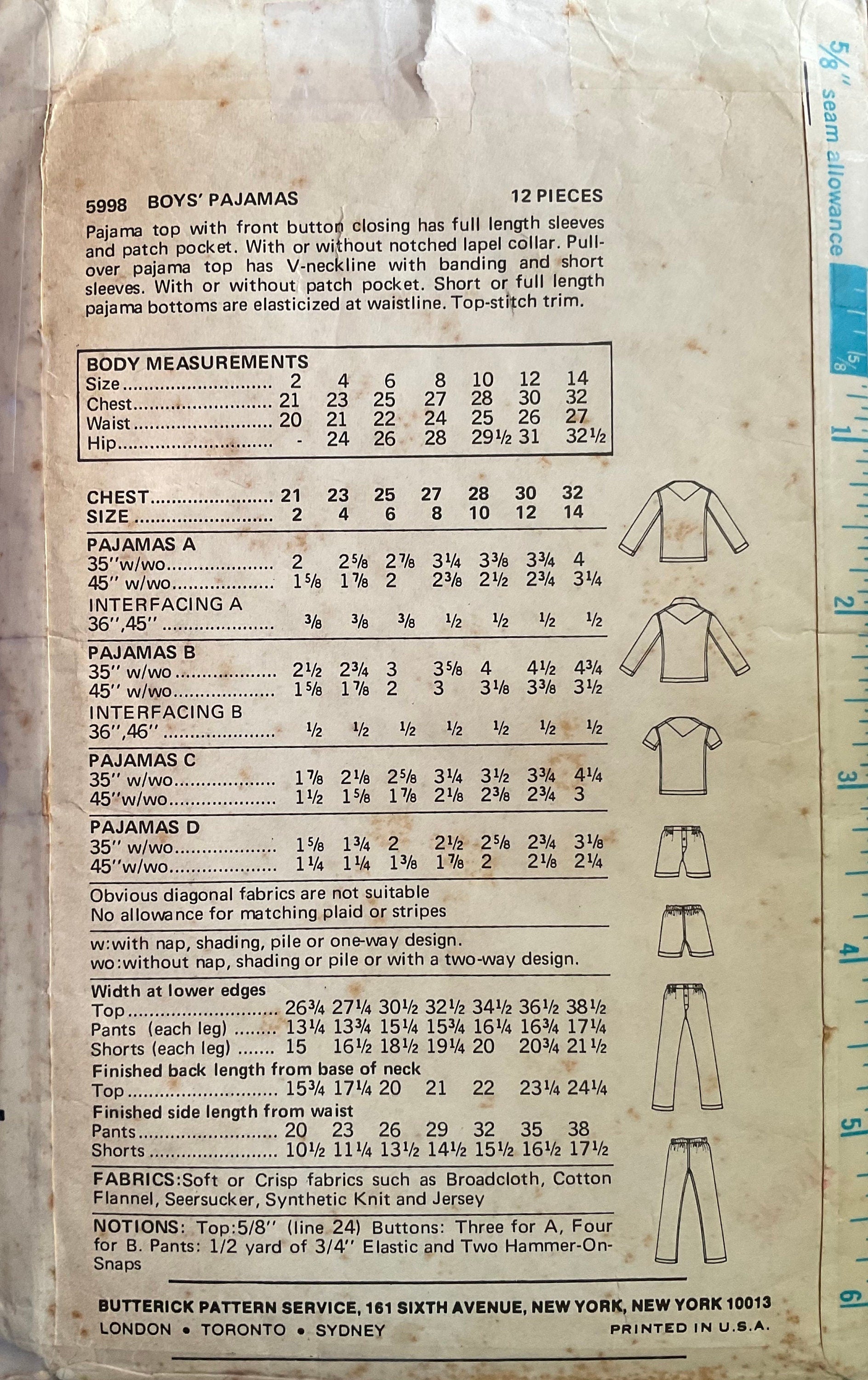 Butterick 5998 Sewing Pattern (Vintage) CUT