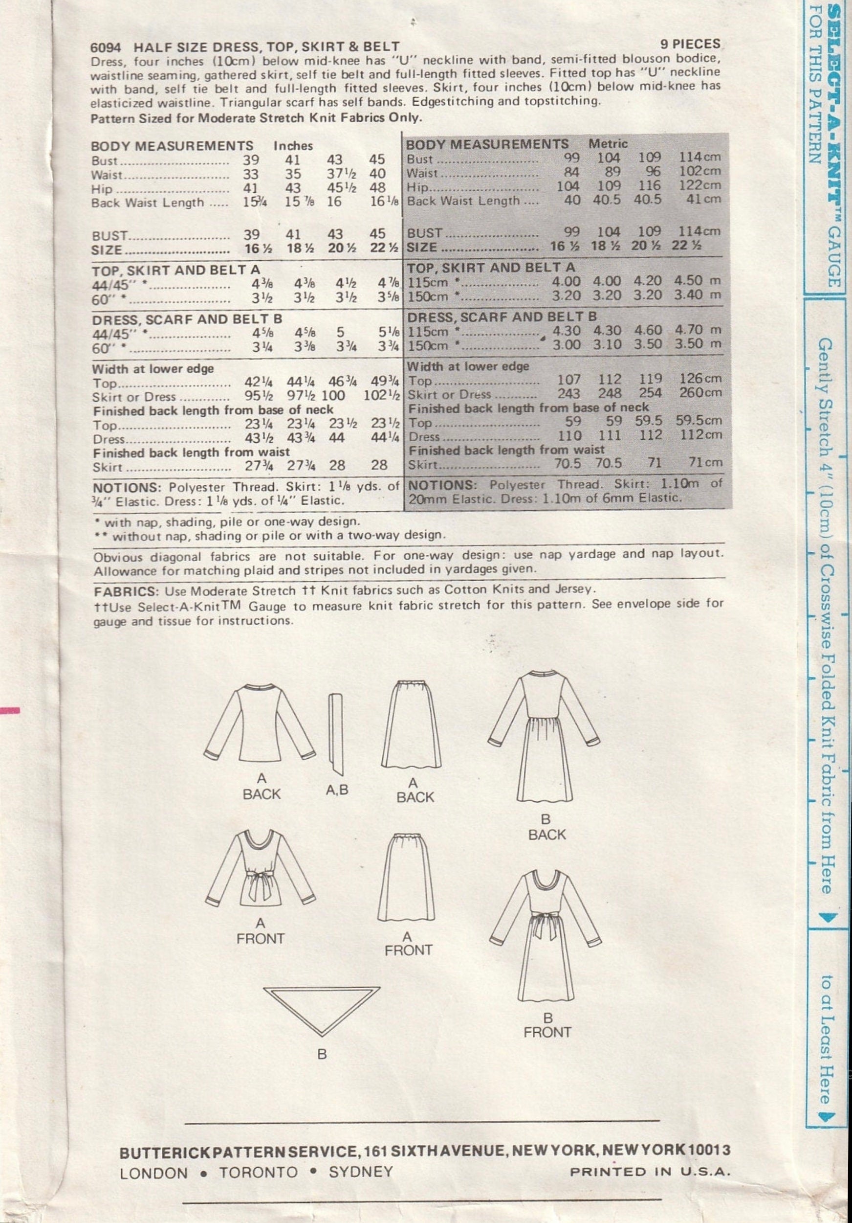 Butterick 6093/6094 Sewing Pattern (Vintage) UNCUT