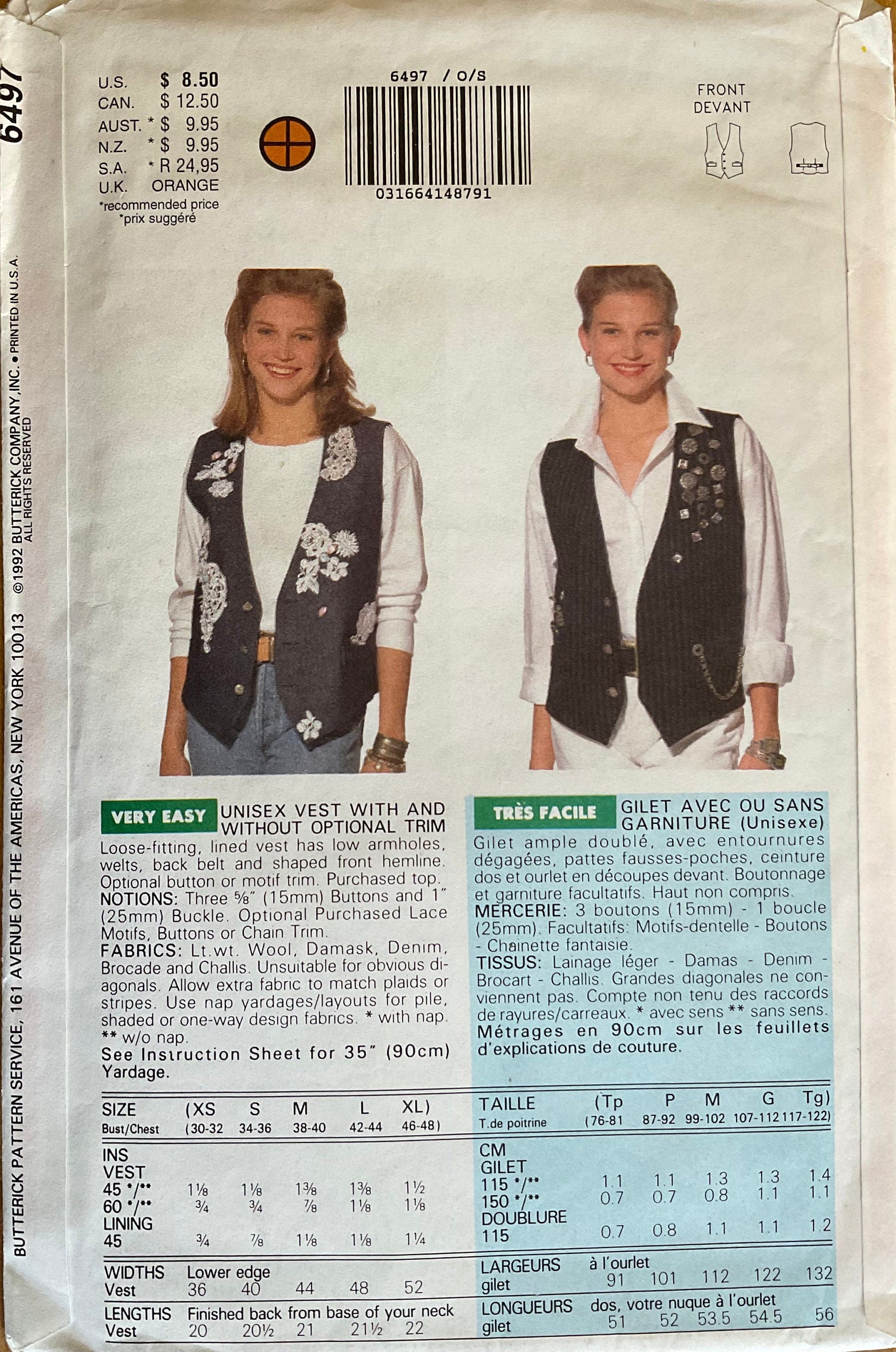 Butterick 6497 Sewing Pattern (Vintage) UNCUT