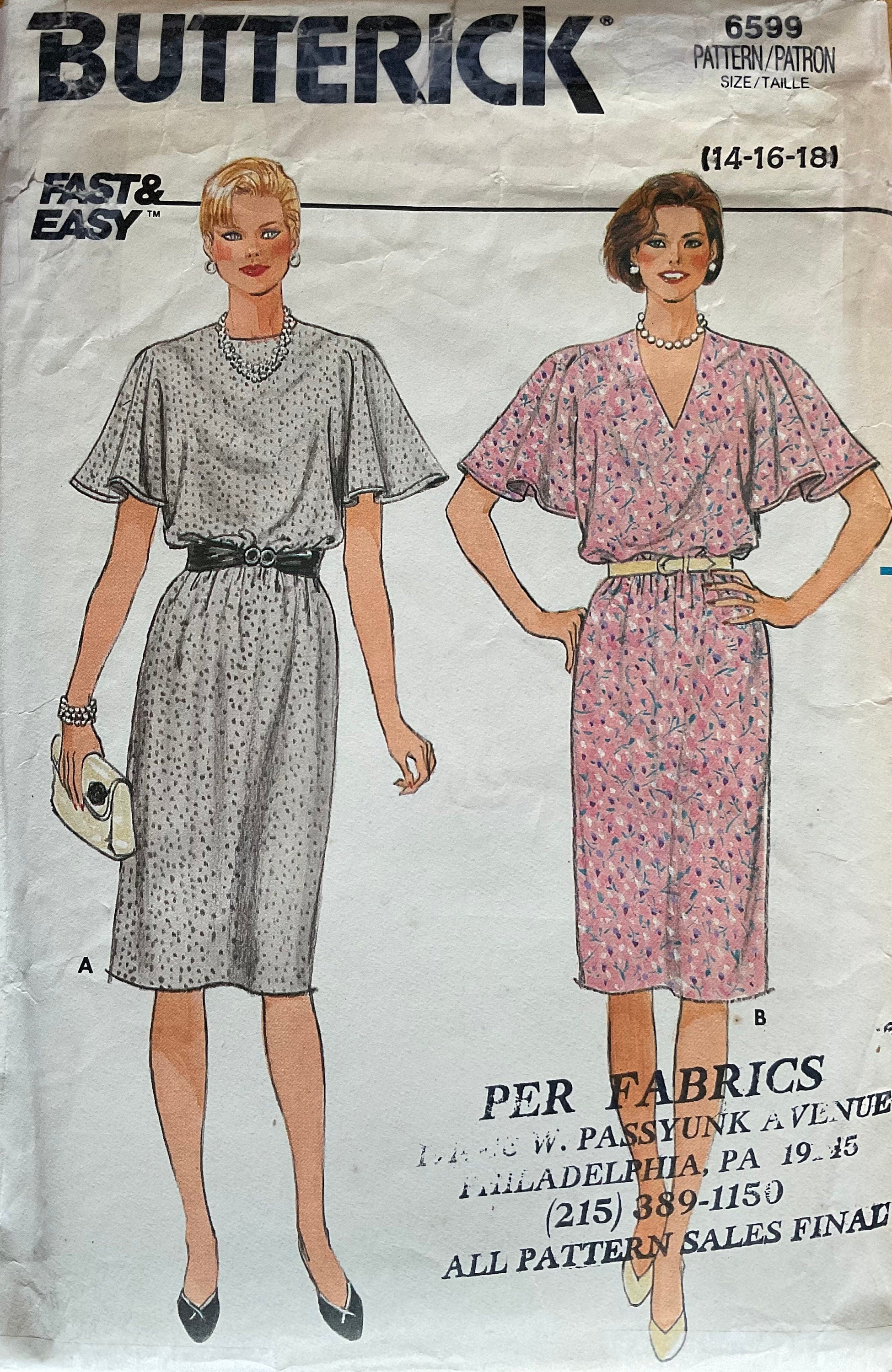 Butterick 6599 Sewing Pattern (Vintage) CUT
