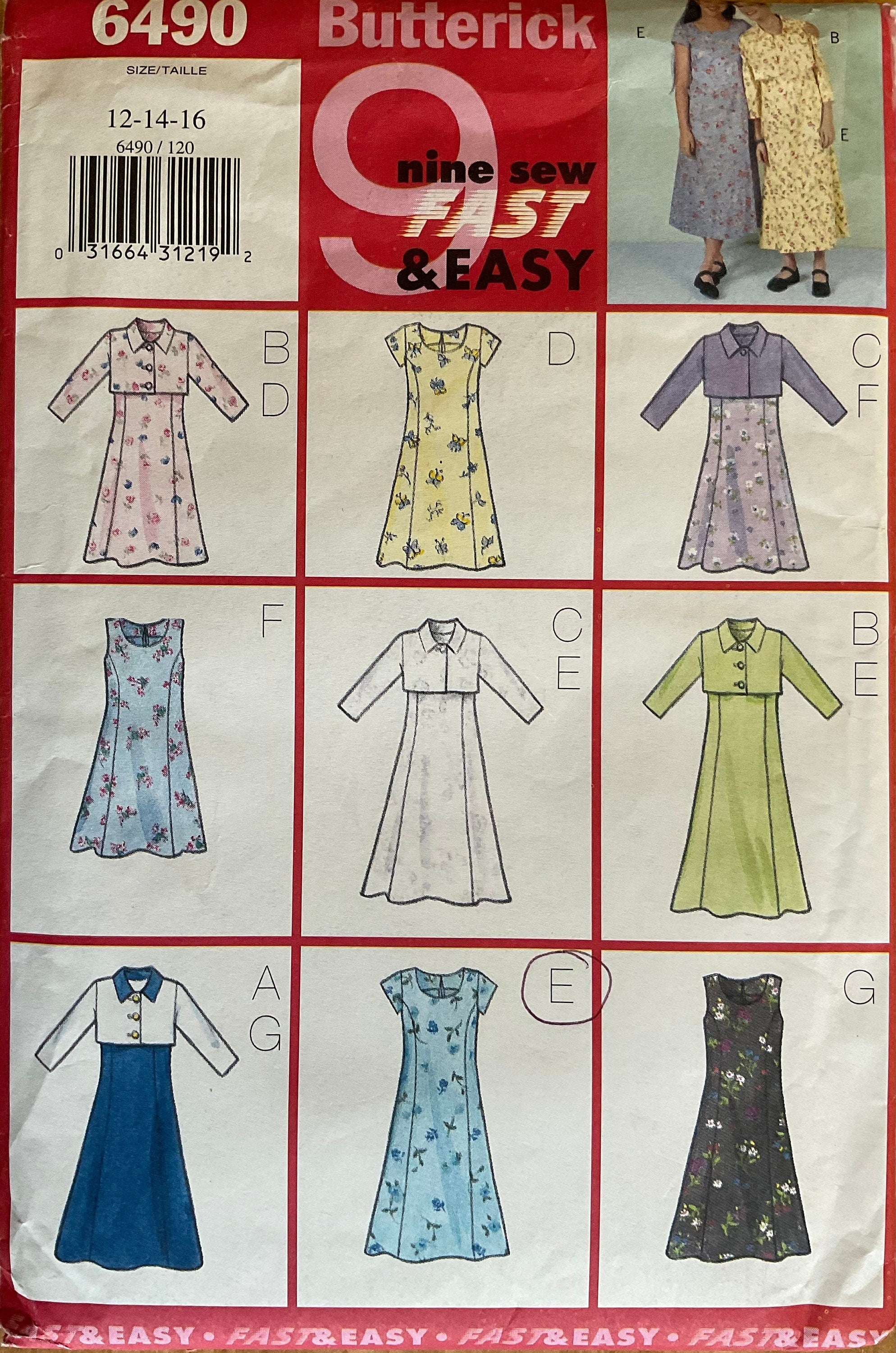 Butterick 6490 Sewing Pattern (Vintage) CUT