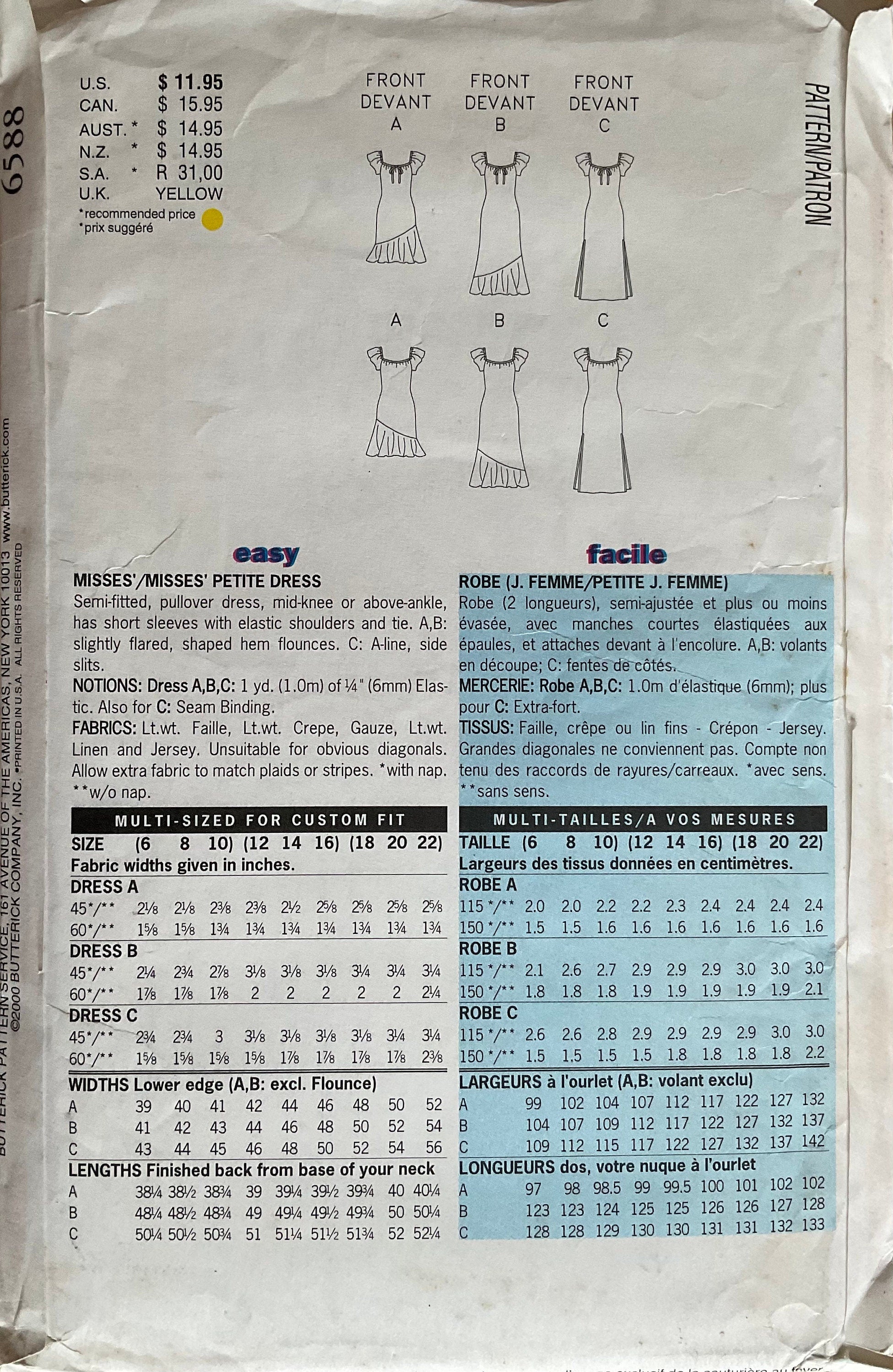 Butterick 6588 Sewing Pattern (Vintage) UNCUT