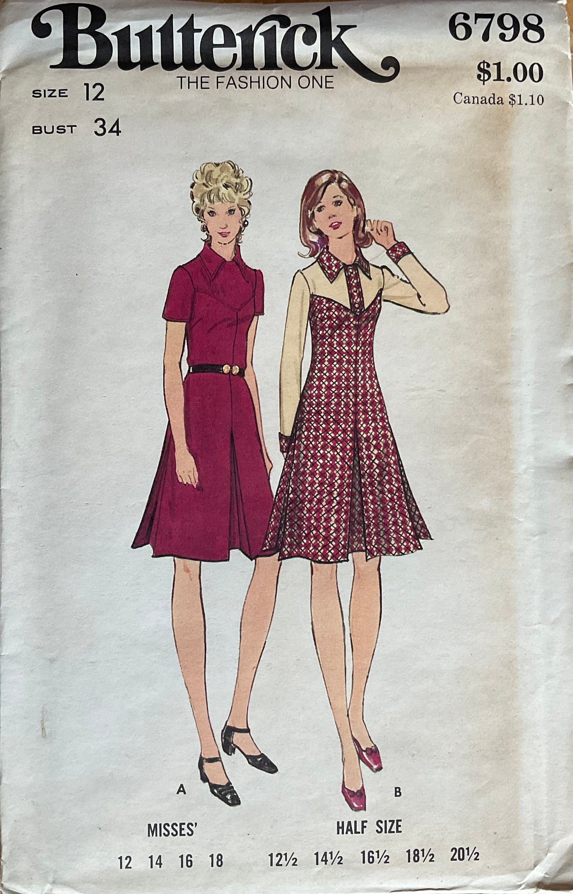 Butterick 6798 Sewing Pattern (Vintage) UNCUT
