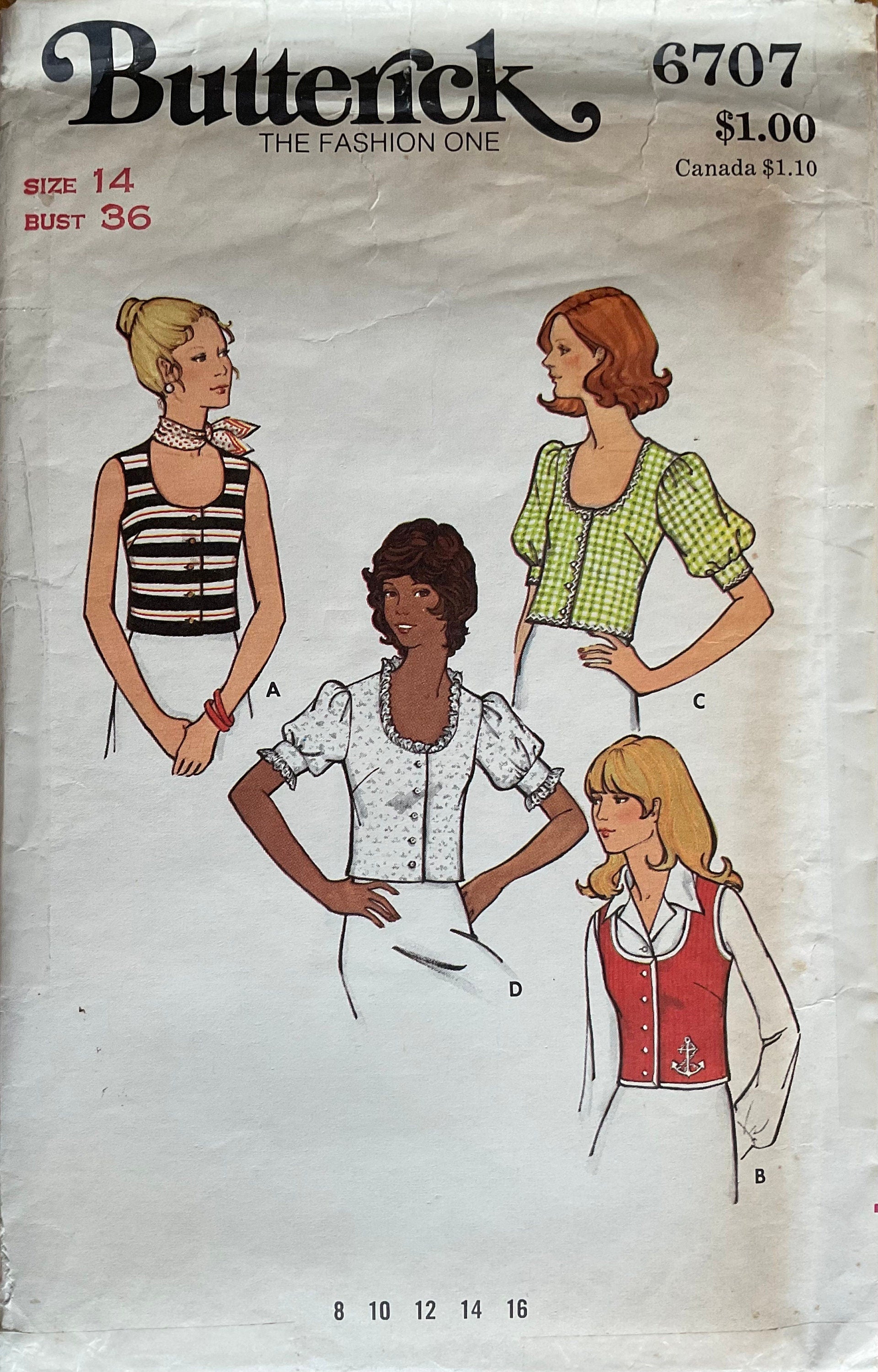 Butterick 6707 Sewing Pattern (Vintage) CUT