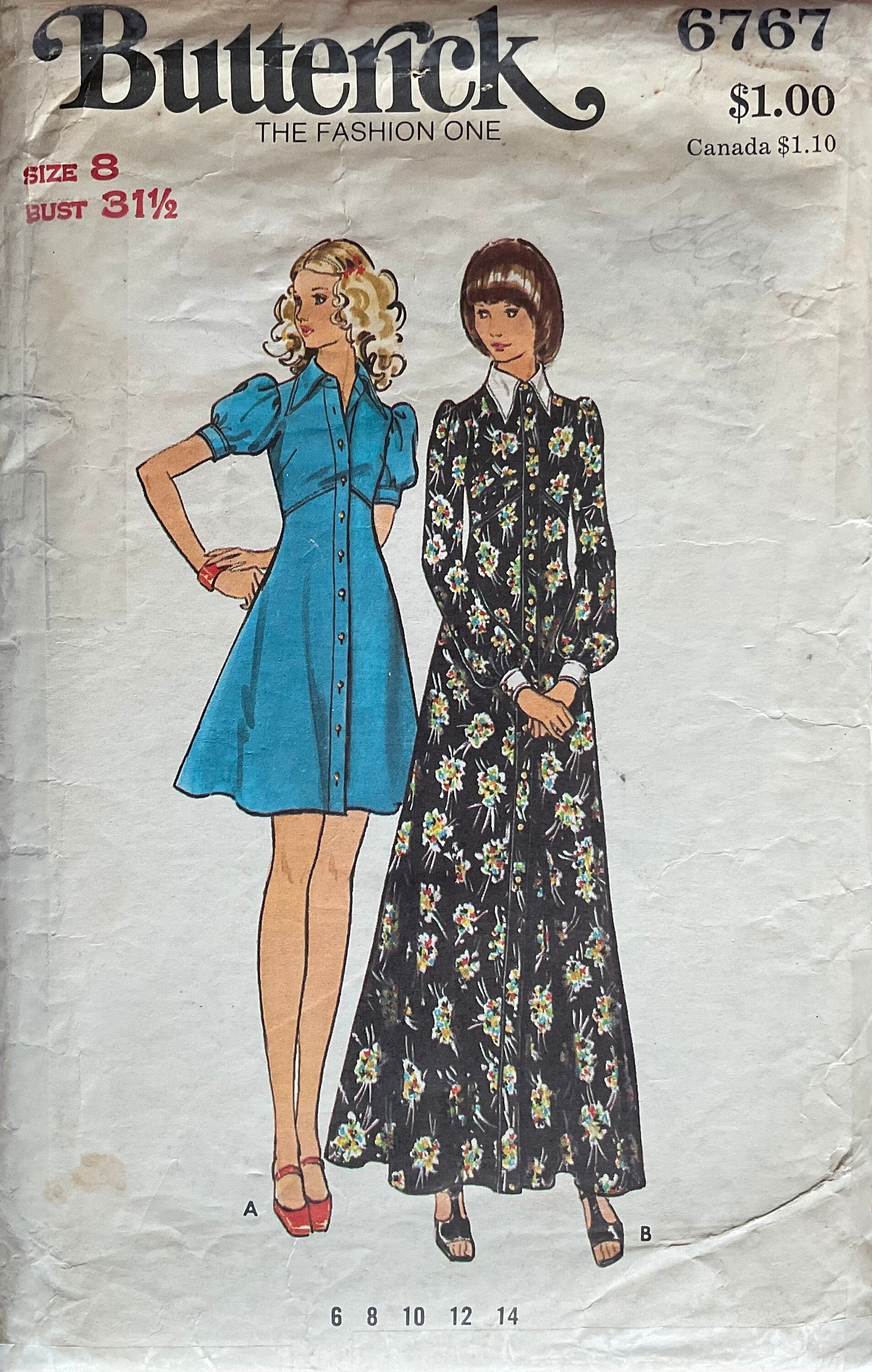 Butterick 6767 Sewing Pattern (Vintage) CUT