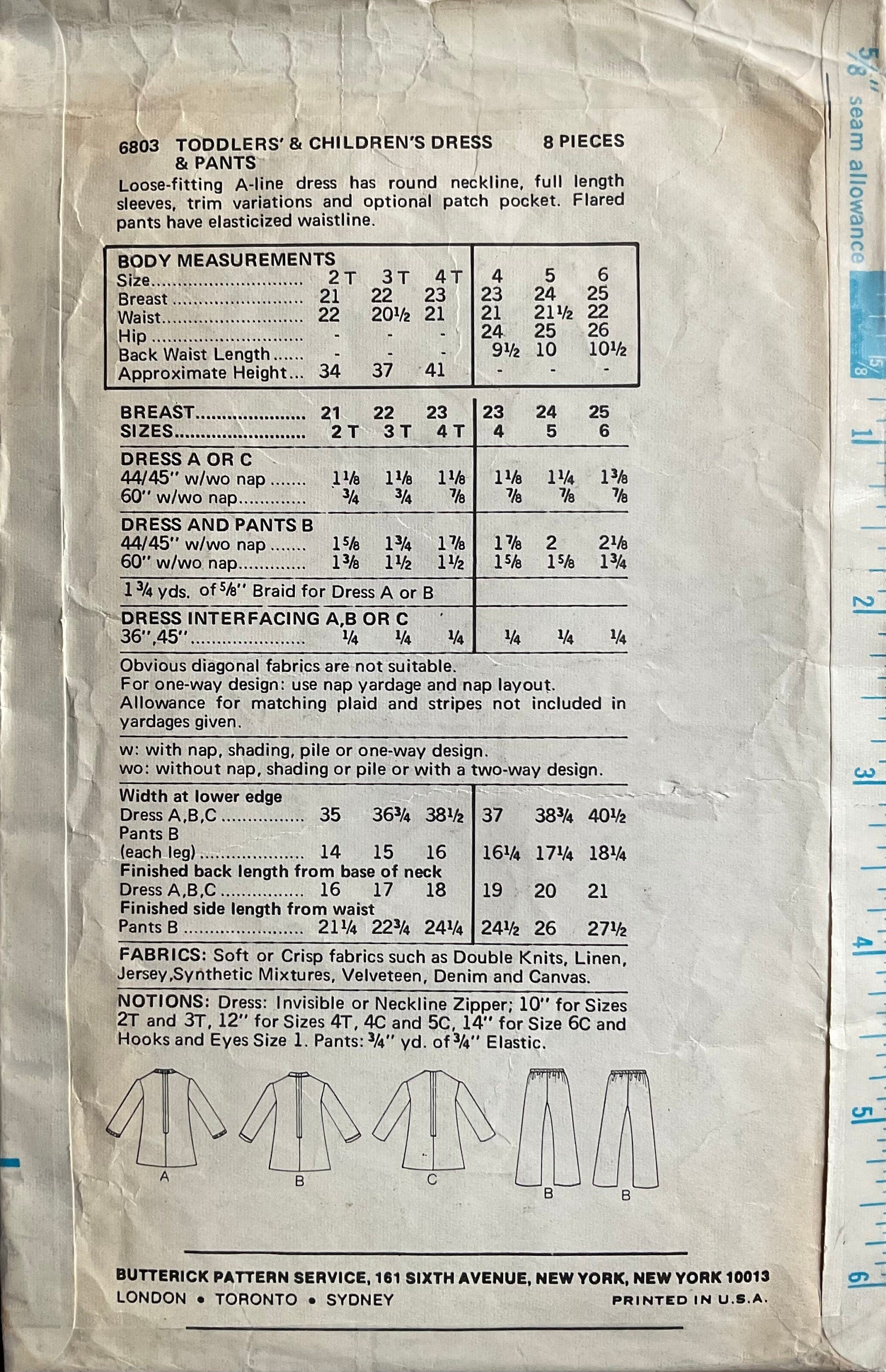 Butterick 6803 Sewing Pattern (Vintage) CUT