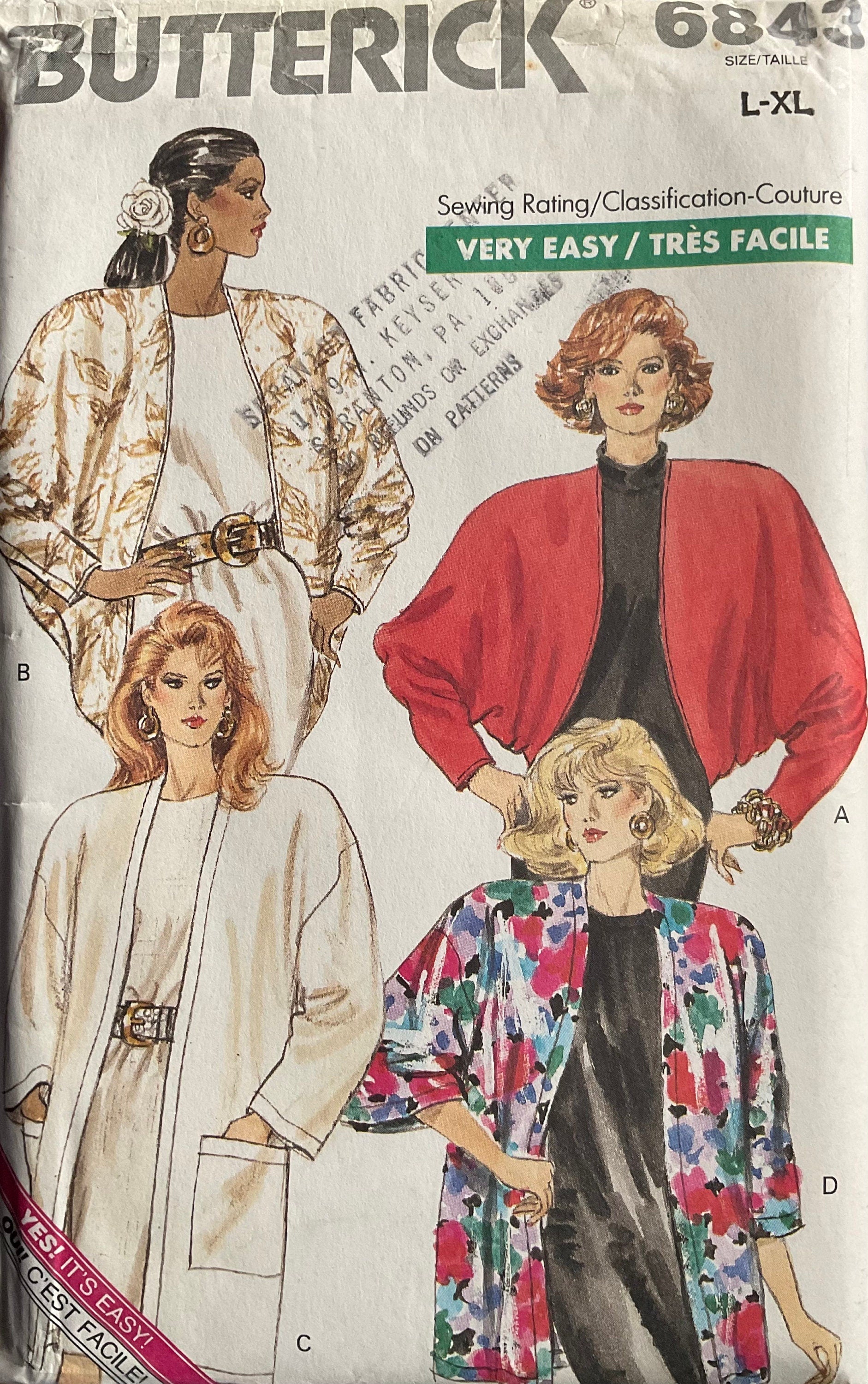 Butterick 6843 Sewing Pattern (Vintage) UNCUT