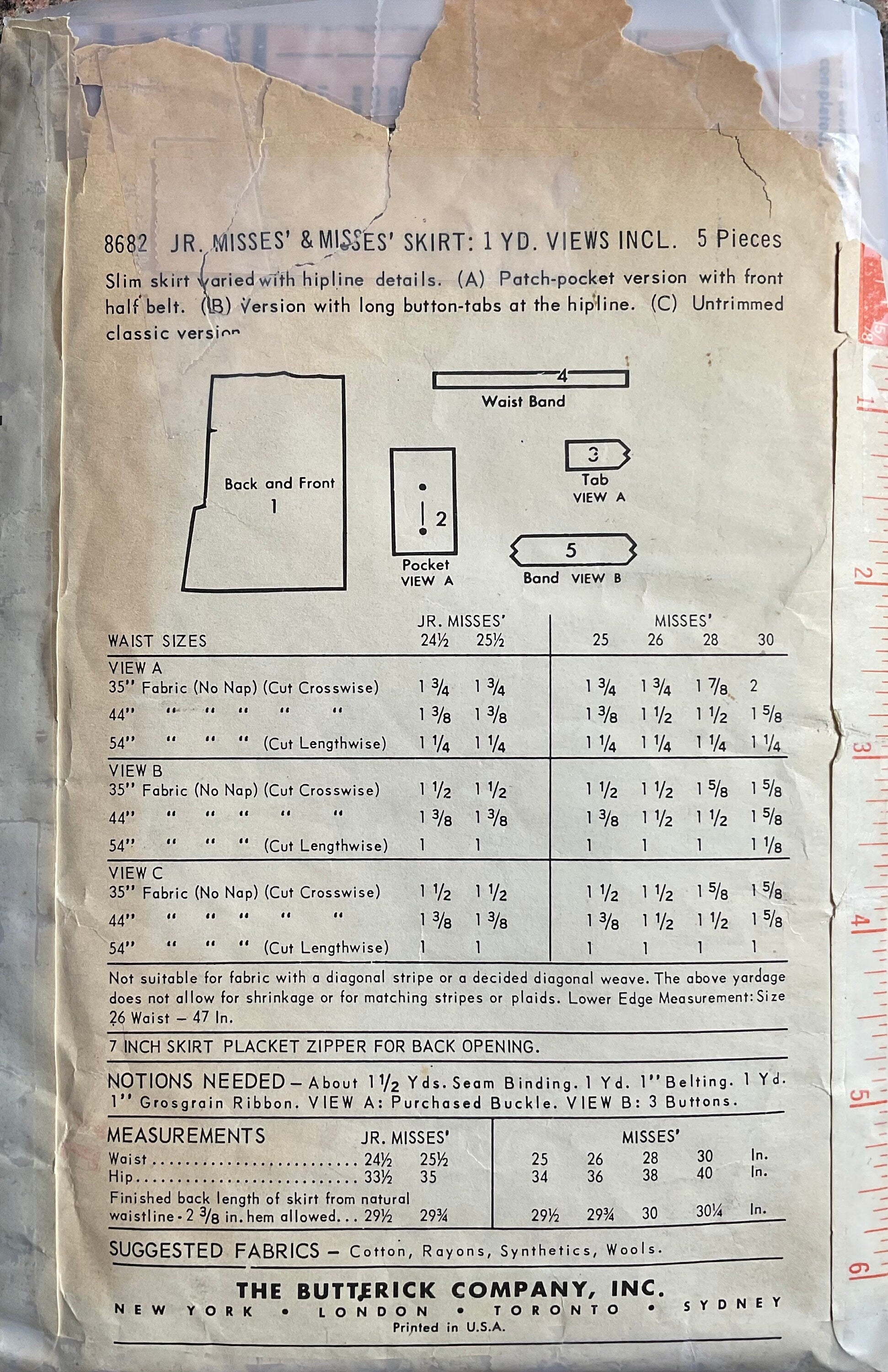 Butterick 8682 Sewing Pattern (Vintage) CUT