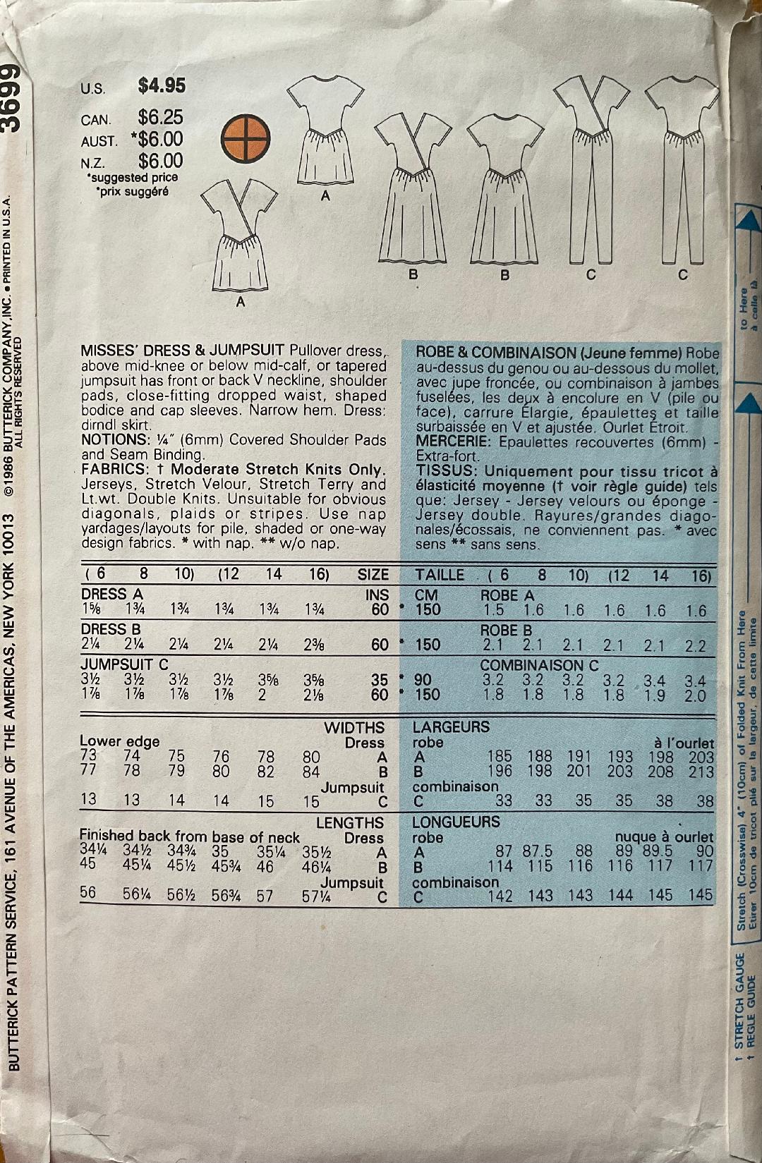 Butterick 3699 Sewing Pattern (Vintage) UNCUT
