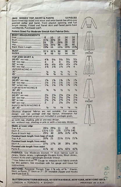 Butterick 3949 Sewing Pattern (Vintage) UNCUT