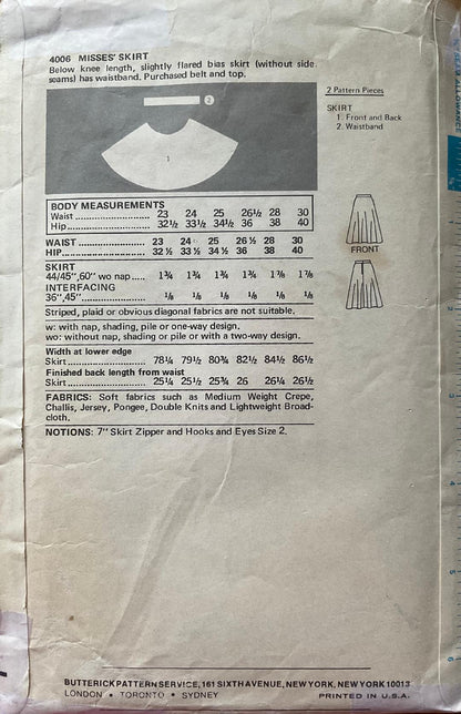 Butterick 4006 Sewing Pattern (Vintage) CUT