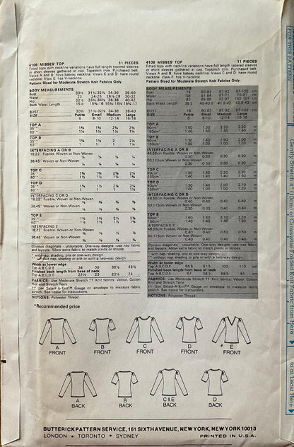 Butterick 4109 Sewing Pattern (Vintage) UNCUT