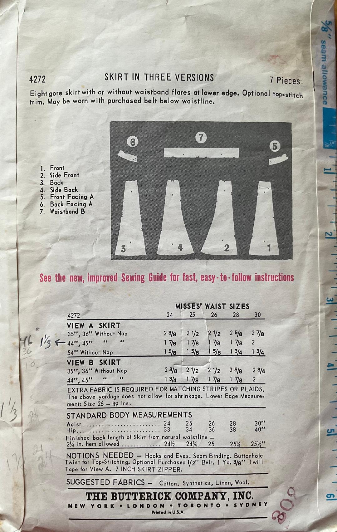 Butterick 4272 Sewing Pattern (Vintage) CUT