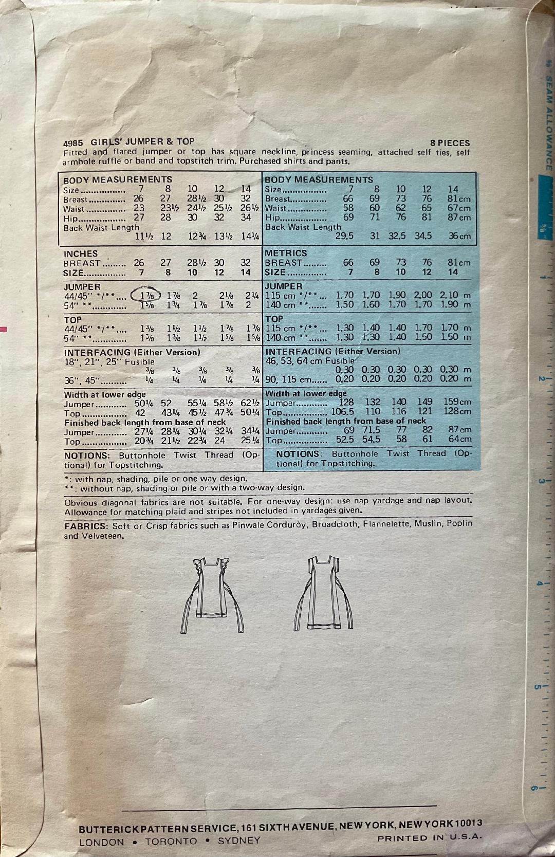 Butterick 4985 Sewing Pattern (Vintage) CUT