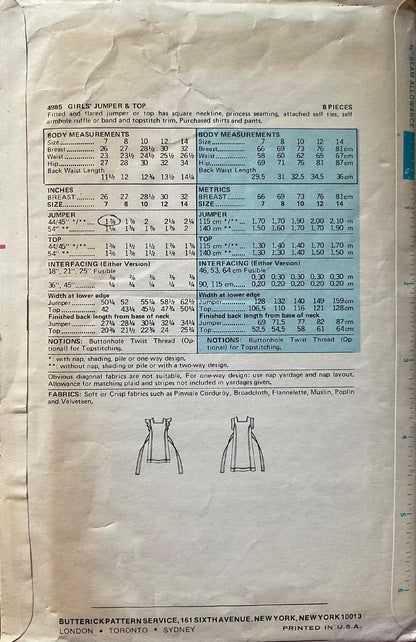 Butterick 4985 Sewing Pattern (Vintage) CUT