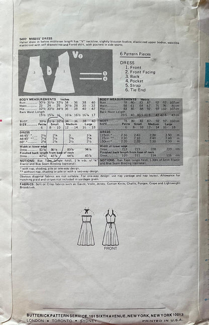 Butterick 5482 Sewing Pattern (Vintage) CUT