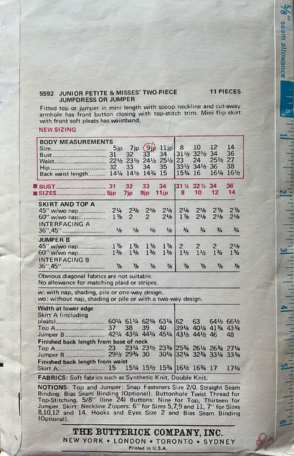 Butterick 5592 Sewing Pattern (Vintage) CUT