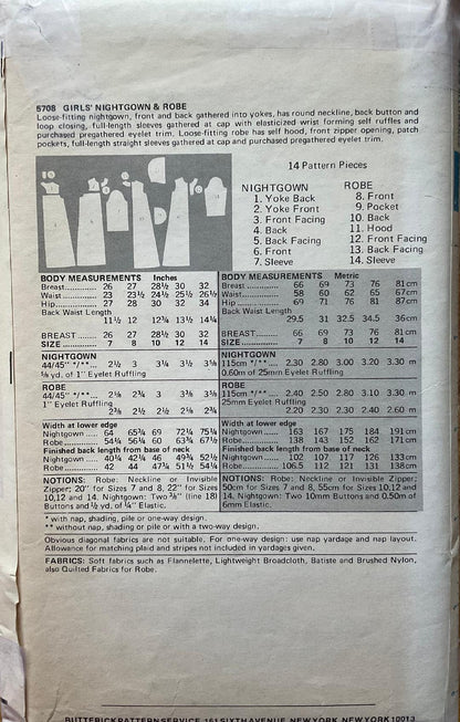 Butterick 5708 Sewing Pattern (Vintage) CUT