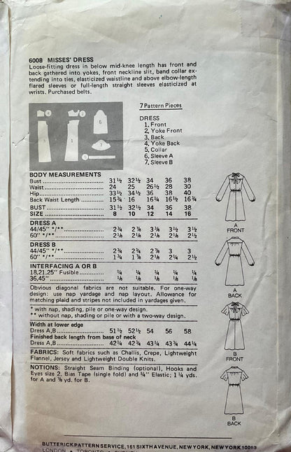 Butterick 6008 Sewing Pattern (Vintage) CUT