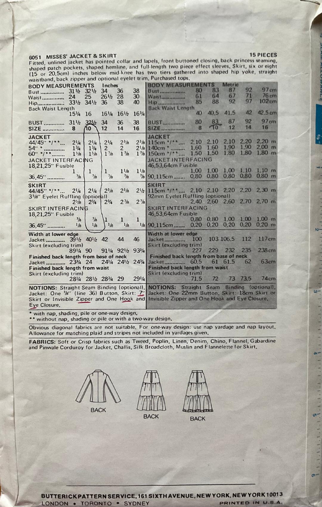 Butterick 6051 Sewing Pattern (Vintage) CUT