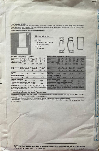 Butterick 6135 Sewing Pattern (Vintage) UNCUT