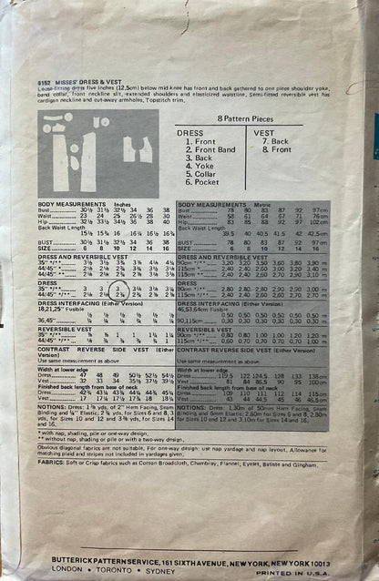 Butterick 6152 Sewing Pattern (Vintage) CUT