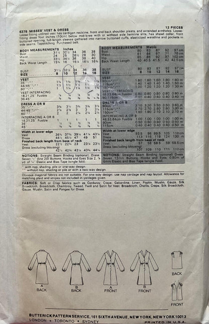 Butterick 6378 Sewing Pattern (Vintage) CUT