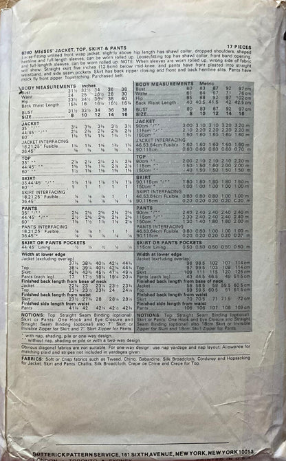 Butterick 6380 Sewing Pattern (Vintage) CUT