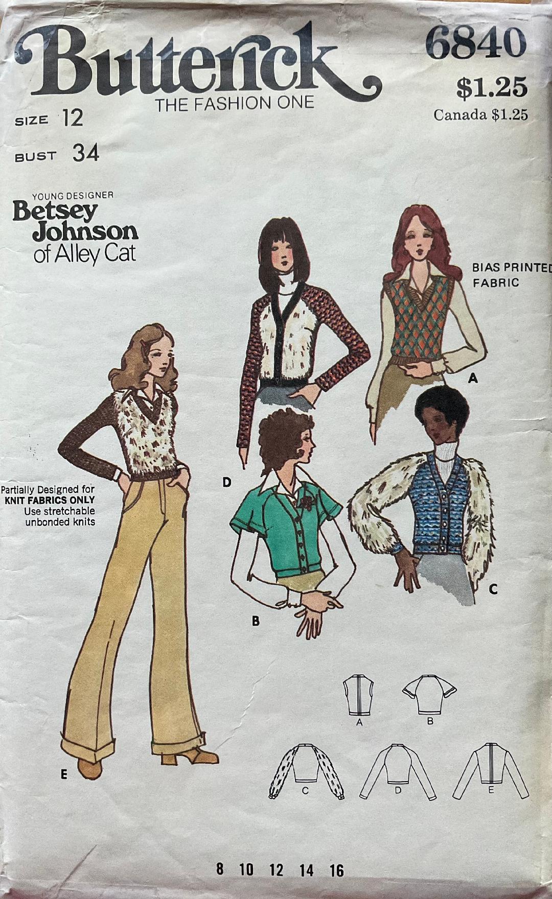 Butterick 6840 Sewing Pattern (Vintage) CUT