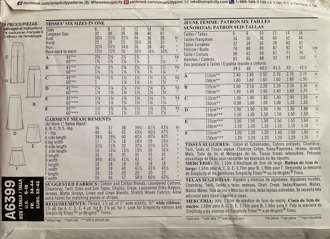 New Look 6399 Sewing Pattern (Vintage) UNCUT