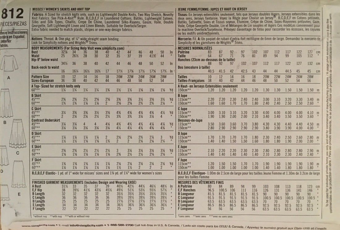 Simplicity 1812 Sewing Pattern (Vintage) UNCUT