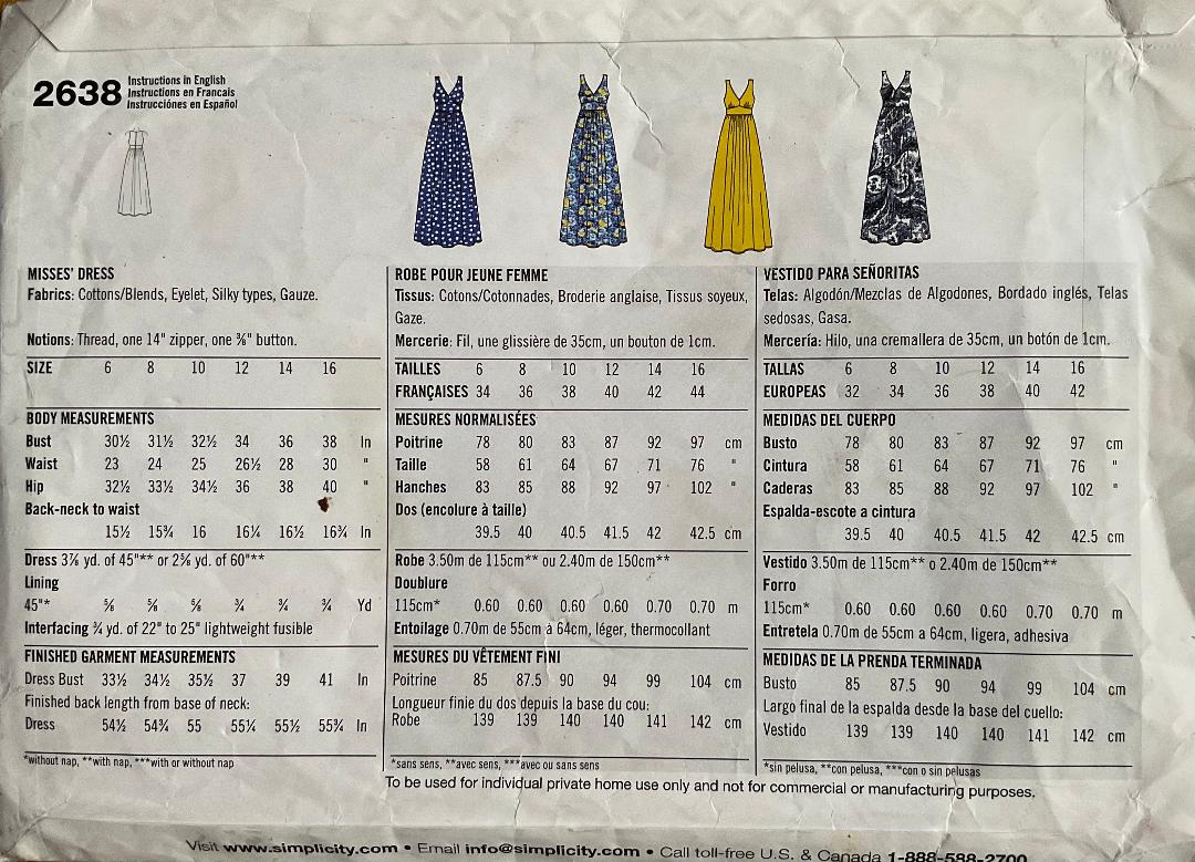 Simplicity 2638 Sewing Pattern (Vintage) UNCUT