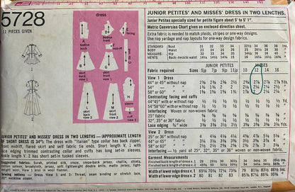 Simplicity 5728 Sewing Pattern (Vintage) CUT
