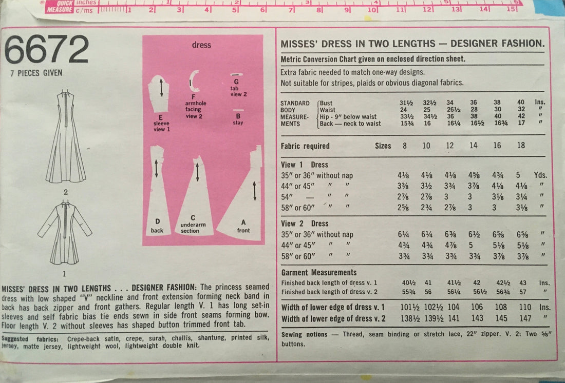 Simplicity 6672 Sewing Pattern (Vintage) CUT