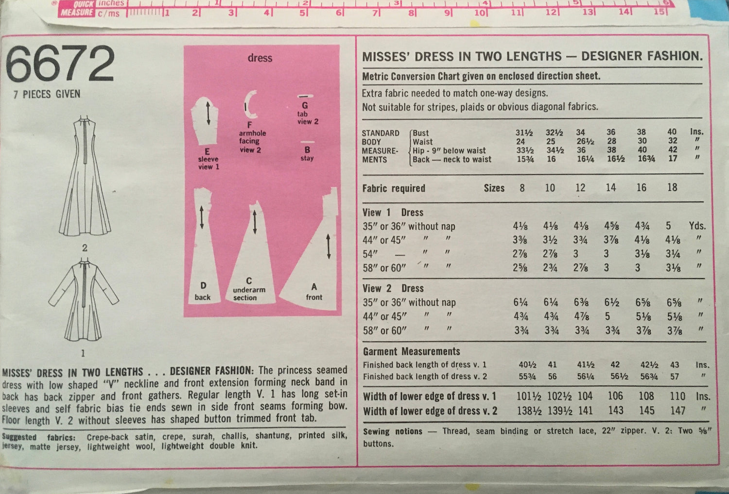 Simplicity 6672 Sewing Pattern (Vintage) CUT