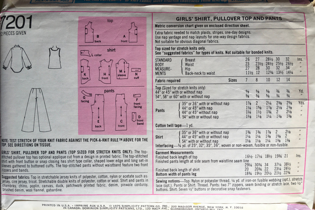 Simplicity 7201 Sewing Pattern (Vintage) CUT