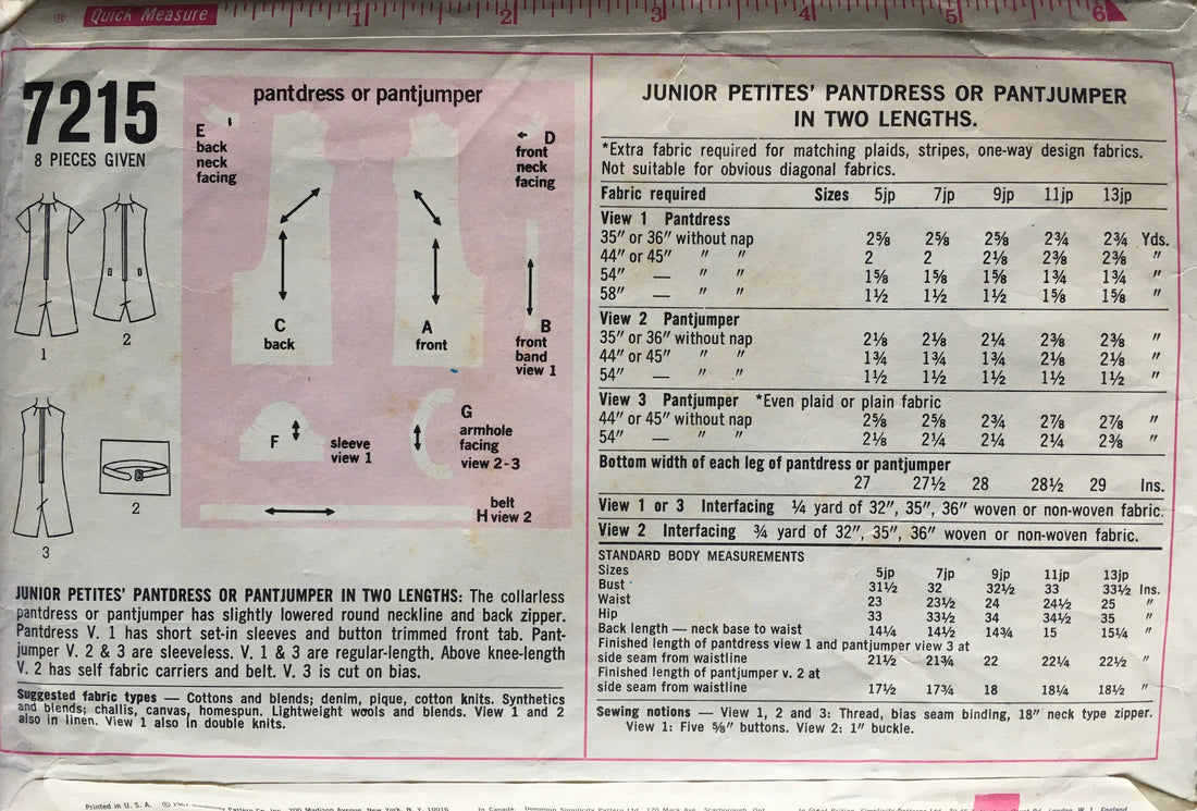Simplicity 7215 Sewing Pattern (Vintage) CUT