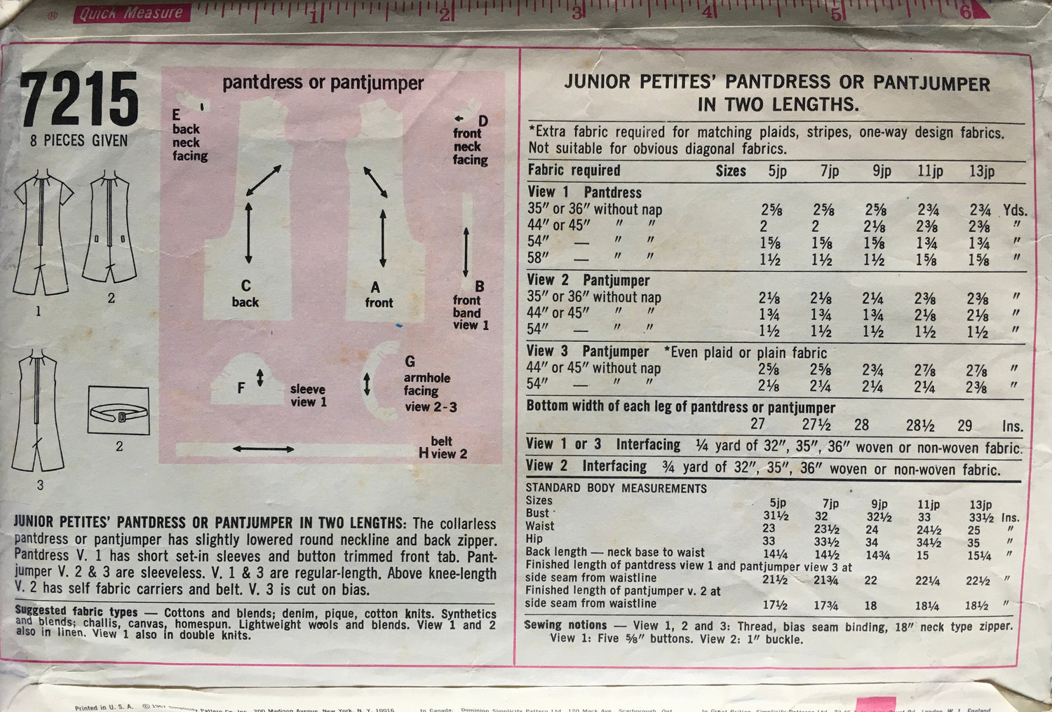 Simplicity 7215 Sewing Pattern (Vintage) CUT