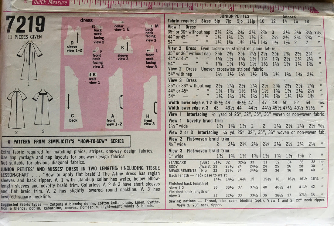 Simplicity 7219 Sewing Pattern (Vintage) CUT