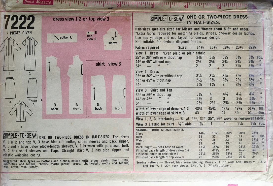 Simplicity 7222 Sewing Pattern (Vintage) CUT