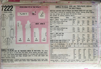 Simplicity 7222 Sewing Pattern (Vintage) CUT