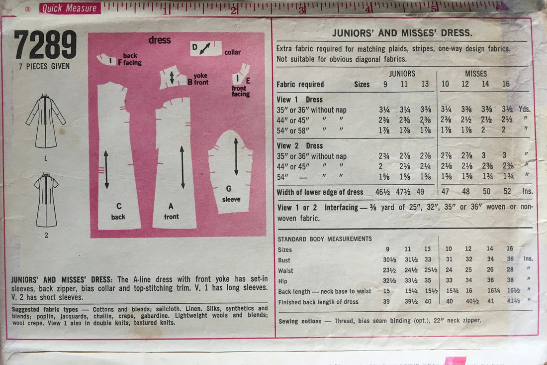 Simplicity 7289 Sewing Pattern (Vintage) CUT